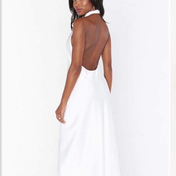 White Satin Beaded Fringe Midi Dress Asymmetrical - Picture 3 of 6